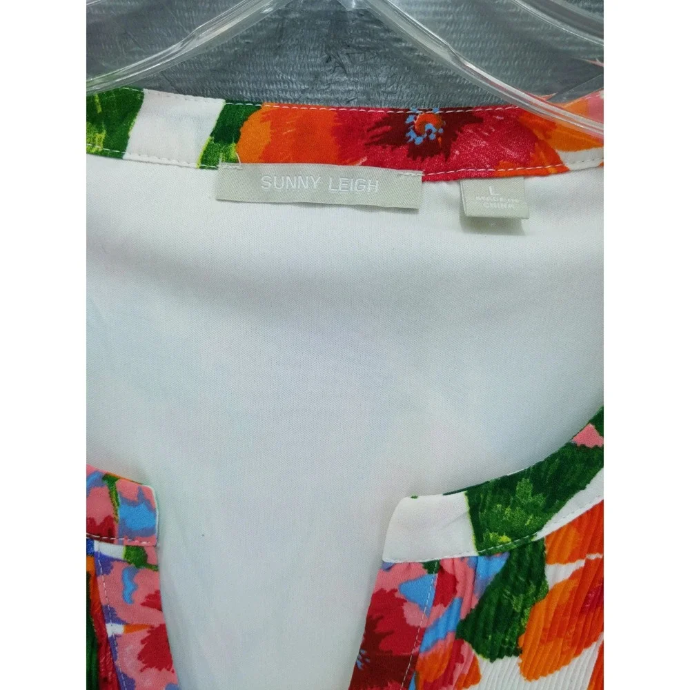 Sunny Leigh Floral‎ Print Pleated Bell Sleeve Dress Multicolor Size M